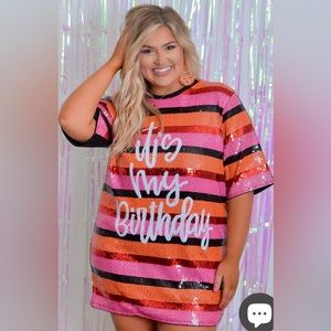 Bold “It’s My Birthday” Sequin Mini Dress/Tunic